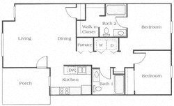 Floor plan for 2 beds, 1 bath, 953 sqft